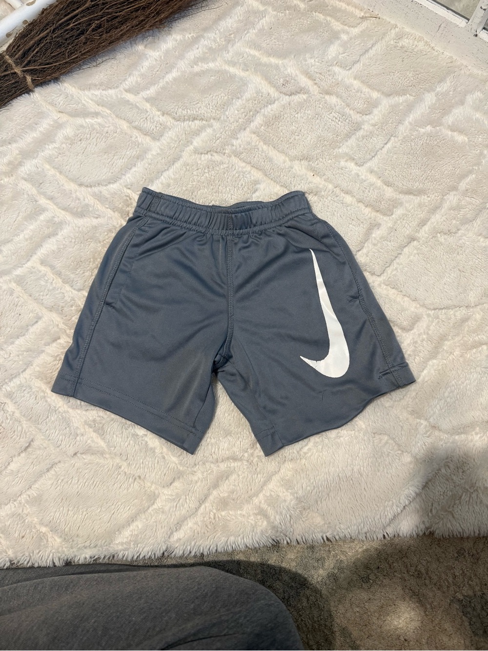 Nike Boys Gray Athletic Shorts with White Swoosh